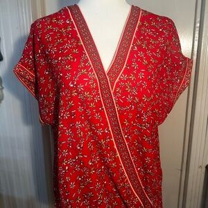 Max Studio Red Floral V-Neck Blouse